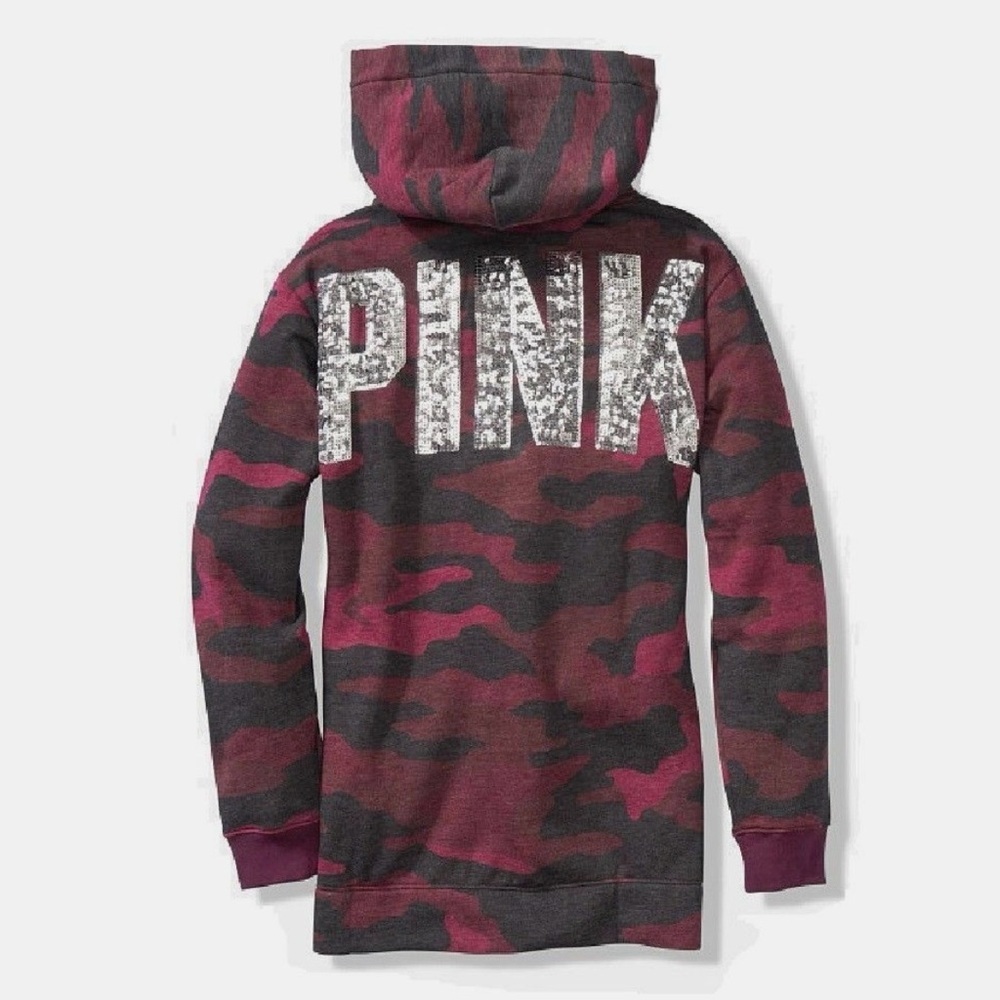 PINK Victoria’s Secret Camo Hoodie Sequin Logo Y2K Mobwife Glam L Sherpa - Picture 3 of 9